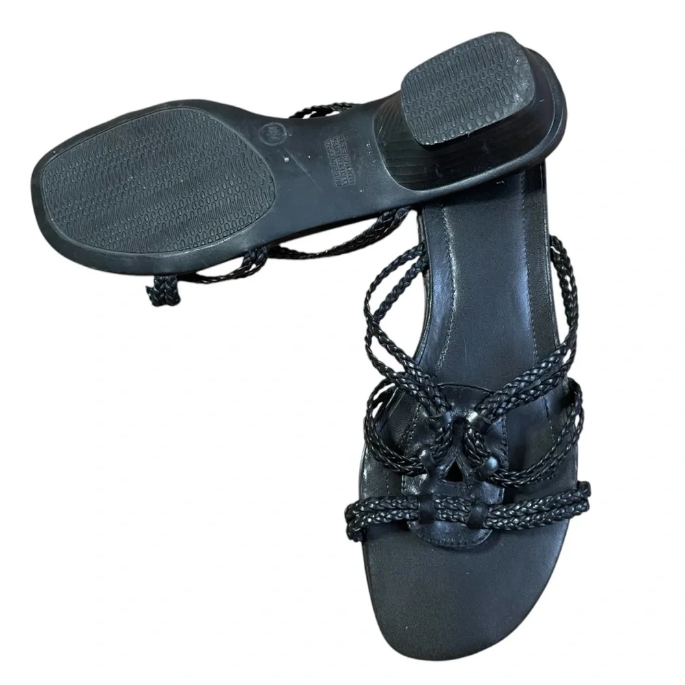 Etienne Aigner Black Braided Slide Sandals Low Block‎ Heel Resort Vacation Shoes